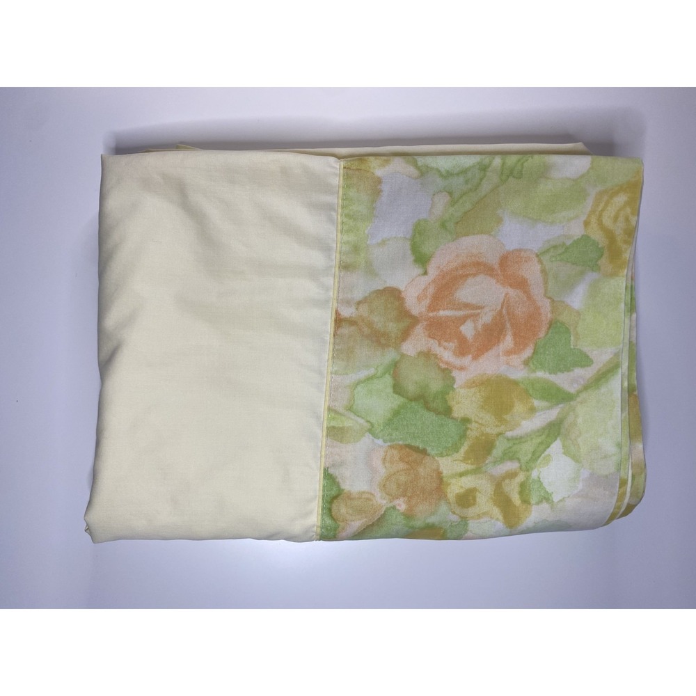 NEW CANNON Royal Family Watercolor Rose Twin Top Sheet Vintage Yellow Peach
